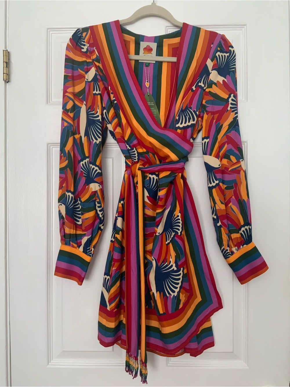 NWT Farm Rio Rainbow Toucans Wrap Dress - Size Small